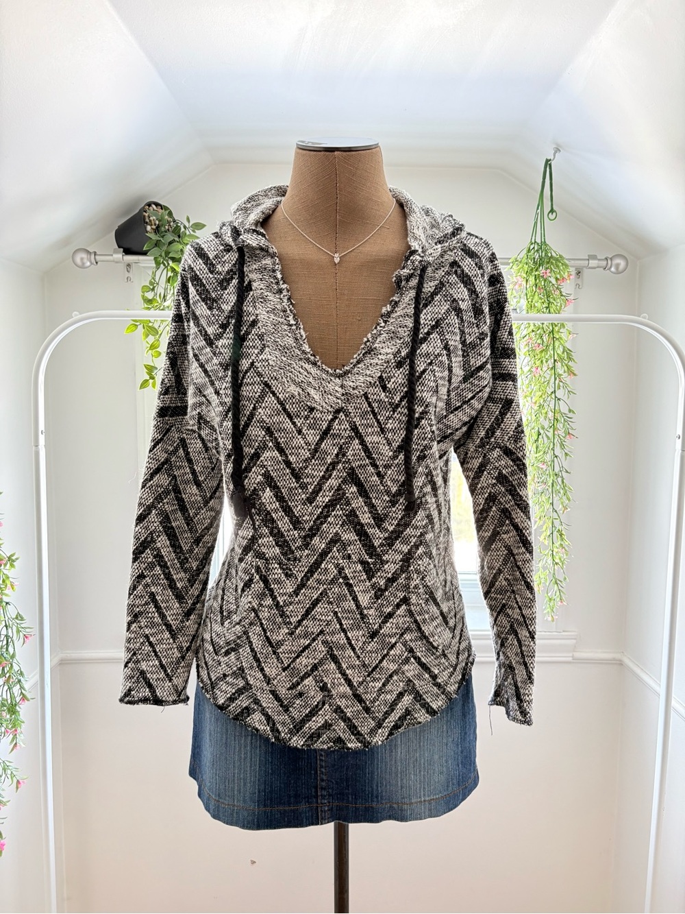 O'Neill Black & White Chevron Knit Hoodie